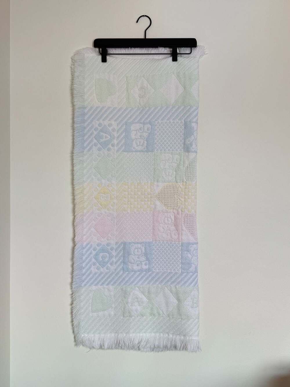 Vintage Jacquard Baby's 1st Blanket Pastel Tapestry with Fringe soft